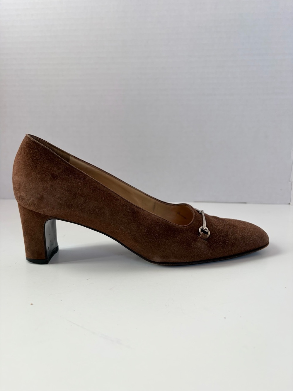 Gucci Vintage Horsebit Pumps Square Toe Block Heel Classic Suede Brown Size 7